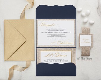 Wedding Invitation In Navy Blue And Gold Glitter Royal Card Wedding Invitation In Navy Blue And Gold Glitter Royal Card