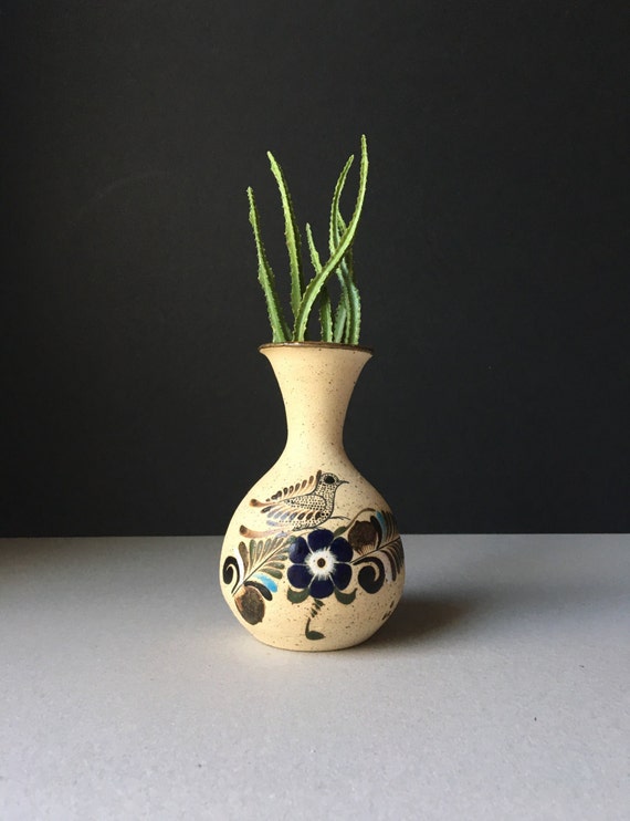 Mexico Folk Art Vase Hand Painted Vase Mexico Pottery Vase