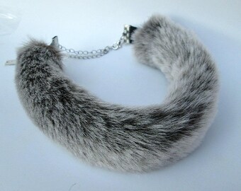 Submissive Collar, Cyberpunk, Fur Collar, BDSM Collar, Fur Choker, Day Collar, Harley Quinn Punk Rock, Cyber Goth Fuzzy Chocker Gray Choker