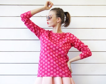 MARIMEKKO vintage red pink polka dot graphic circle print cotton blouse top L