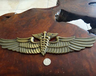 Vintage Large Brass WWII USAAF US Air Force Flight Surgeon Wings Wall Plaque