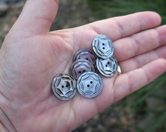 Set of 6 Vintage Carved Abalone Buttons