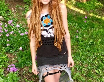 Grateful Dead Dress, Steal Your Face Crochet Mandala Dress