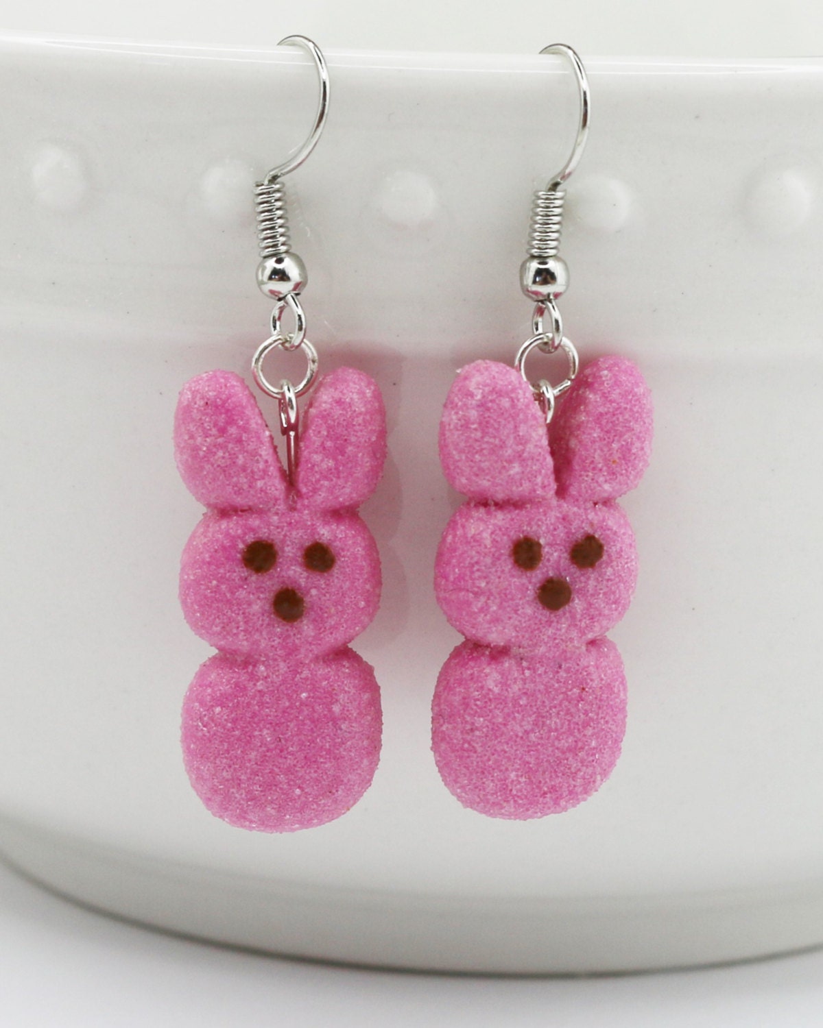Peeps Inspired Bunny Pink Earrings Food Jewelry Kawaii