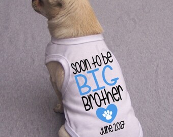 White Soon to be a big brother dog cat paw heart shirt, girl puppy shirt top pregnancy announcement with month and year for pet 101
