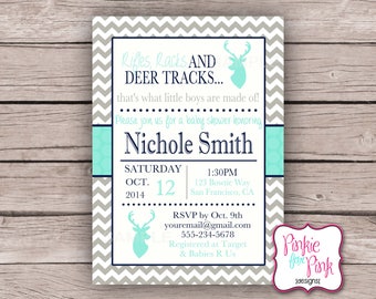Personalized Baby Boy Shower Invitation- Rifles, Racks and Deer Tracks Invite- Digital File Download