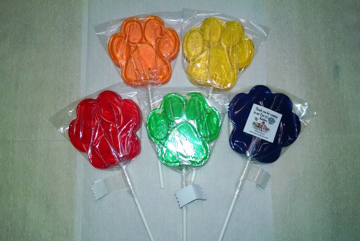 1 dz Hard Candy Dog Paw Print Shaped Lollipop Party Favors w/ by