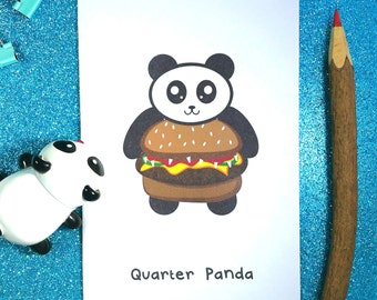Quarter panda greeting card, funny greeting card, panda card, burger card, birthday card, pun card, panda birthday card, funny birthday card