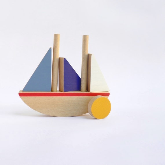Wooden Boat Toy Toddlers Balancing and construction Toy Boat