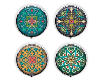 Moroccan design pill box exotic mandala pill case stash box.