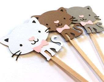 Little Kitten Cupcake Toppers Set of 12 / Paper Kitty Cat Cupcake Topper Forest Animal Cupcake Topper Cat Cake Topper Kitty Baby Shower