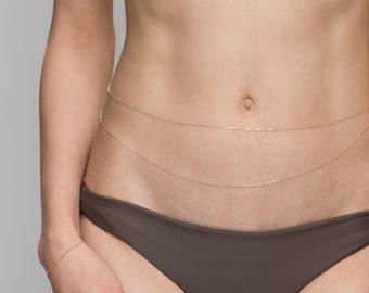 Super Dainty Double belly chain - 14K Gold filled or Sterling Silver body chain/belly chain EC005