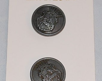 3/4 Inch Round Antique Silver Shield and Crown Shank Buttons on card by La Mode - 2 Buttons per Card