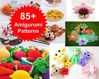 Best Deal on Etsy! Amigurumi Patterns. Over 85 Crochet Play Food Patterns, Crochet Toy Pattern, Crochet Animal Patterns, Owl, Monkey, Bear