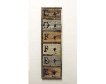 Vertical Barnwood Coffee Mug Rack Wall-Mount Coffee Cup Holder 36.75" X 10.5"