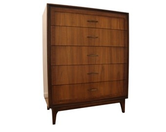 Mid Century Danish Modern Walnut Tall Chest on Pencil Legs