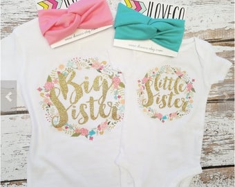 GLITTER Big Sister Little Sister Outfit / Headbands Optional / Big Sister Little Sister