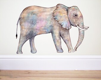 Elephant Wall decal,Elephant sticker,Nursery decor,Pastel decor,safari nursery,wall decals,children's wall decals,big elephant,elephant art