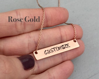 ROSE GOLD Bar Necklace, Personalized Necklace, Hand Stamped Necklace, Rose Gold Necklace, Mother's Day Jewelry, Graduation Gift For Her