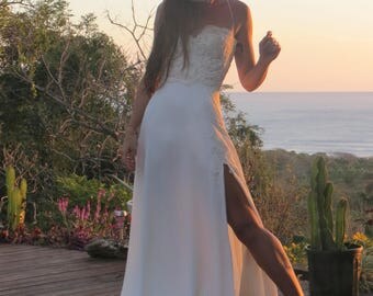 Sexy Wedding Dress, Beach Wedding Dress, A Line Wedding Dress, Bridal Dress, bridal gown, wedding dress train, Wedding Gown, Lace Top Dress