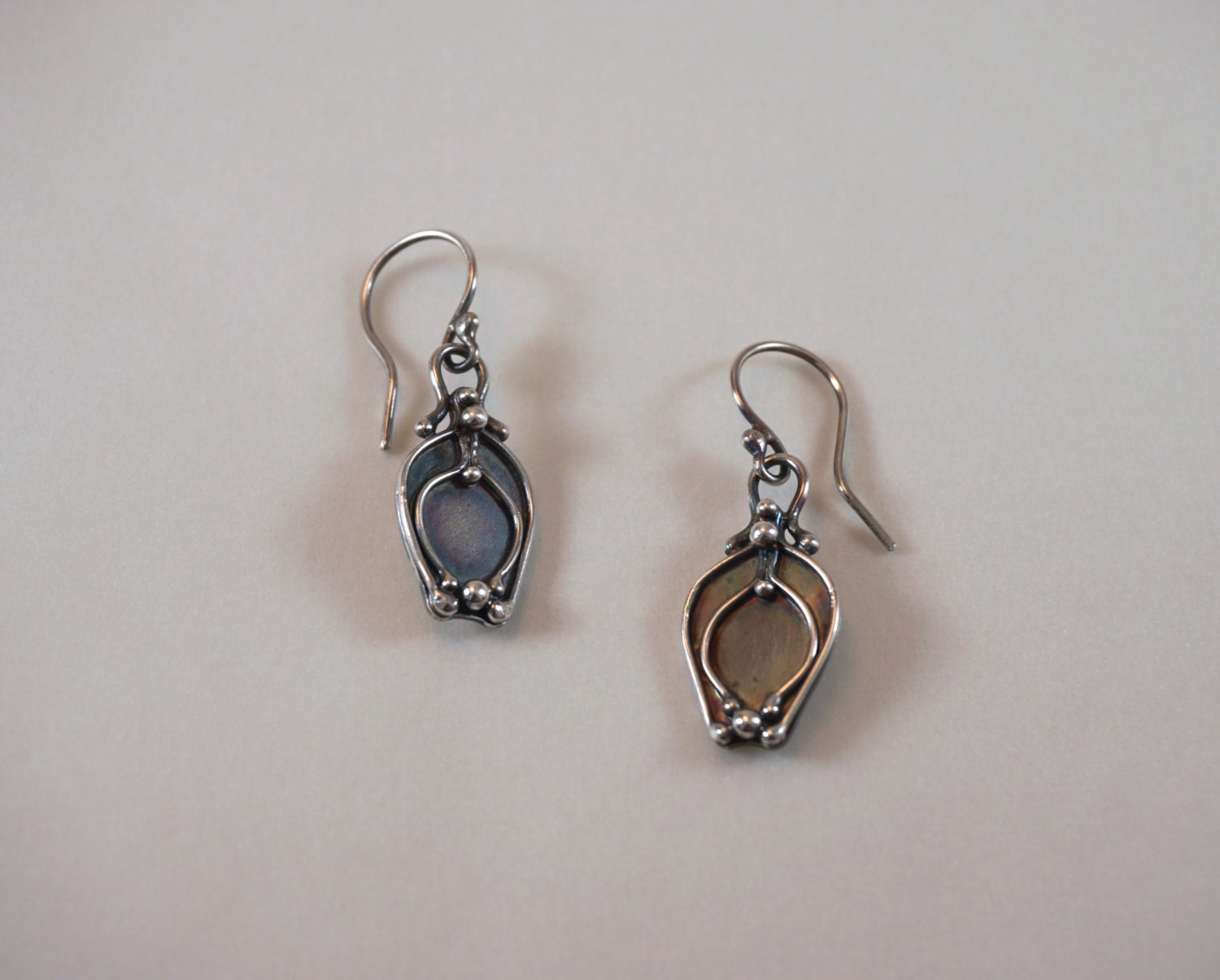 Tulips. Sterling silver dangle earrings. Handmade. Unique.