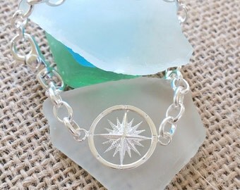 Sailor Compass Bracelet w. Heavy Sailors Link Sterling Silver - Compass jewelry - Nautical Jewelry - Bridal - Beach Wedding