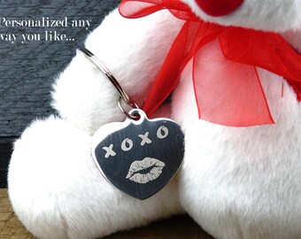 Personalized Heart Key Chain, Heart Key Ring, Engraved Heart Charm, Love Keychain, Engraved, Personalized Girlfriend Gift