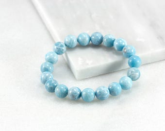 Larimar Bracelet/ Larimar Jewelry/ Blue Beads Bracelet/ Blue Gemstone Beads/ Woman Bead Bracelet