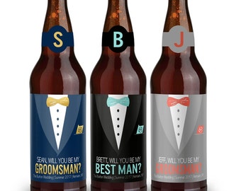 Beer Labels - Will You Be My Groomsman - Will You Be My Best Man - Custom Beer Labels - Tuxedo Beer Labels