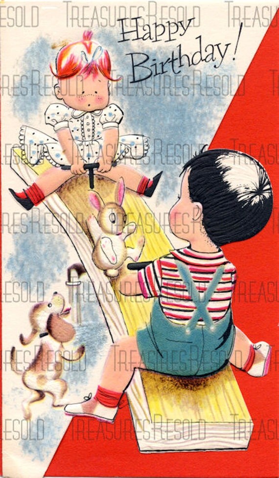 Happy Birthday Boy Girl On Teeter Totter Birthday Card 576 Happy Birthday Boy Girl On Teeter Totter Birthday Card 576