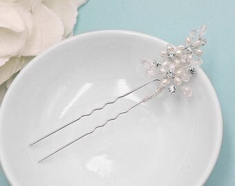 Swarovski crystal freshwater pearl wedding hair pin, bridal hair accessories, pearl rhinestone hairpin, bridal hair pearl, hairpin 206546384