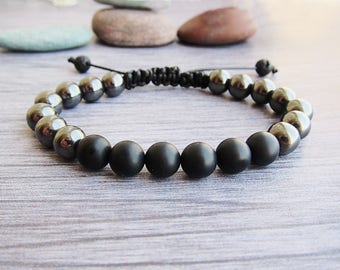 Men's bracelet Hematite bracelets Black onyx bracelet Shamballa bracelets Hippie bracelets String bead bracelet Adjustable Bracelets for him