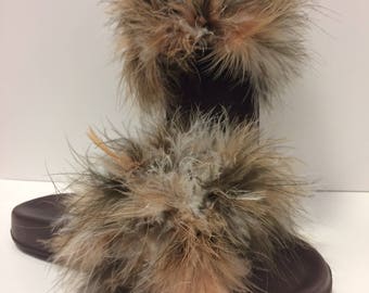fur brown slides