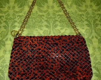 Vintage Whiting & Davis Red and Black Enamel Mesh Shoulder Bag Purse