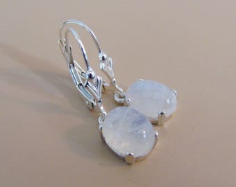 Rainbow Moonstone Earrings in Sterling Silver, Moonstone Gemstone Jewelry, Bride or Bridesmaid Earrings, Wedding Jewelry, Leverback Earrings