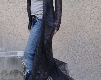 Charcoal Gray Loose Asymmetrical Cardigan/Poncho Coat/ Long Sleeve Trench Coat /Jacket for Women /Sweater Cardigan by FloAtelier/ F1480