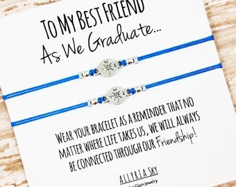 Set of Two Charm Friendship Bracelets with "Graduation" Card | BFF, Best Friend Graduation Gift Jewelry | Matching Bracelets | For Graduate