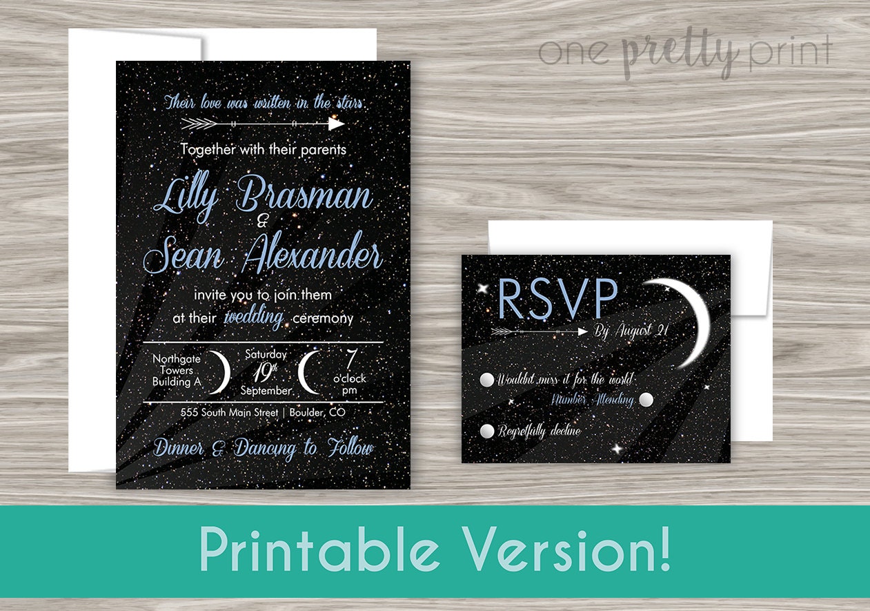 Moon &amp; Stars Wedding Invitation Set Printable Version