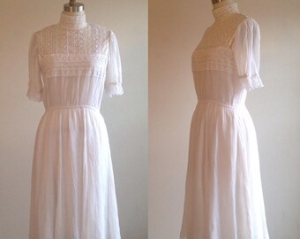 White wedding dress- Lace wedding dress- Simple wedding dress- Boho wedding dress- Bohemian wedding- Cotton wedding dress- Edwardian dress