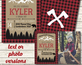 Lumberjack birthday invitation - Lumberjack party - Lumberjack first birthday invitation - Lumberjack decorations - Buffalo Plaid - 1st birt