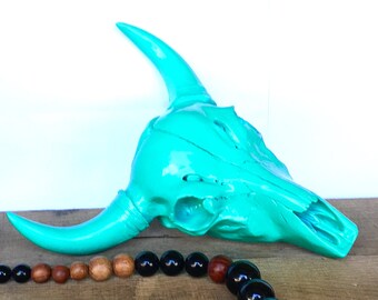 Mint Green Cow Skull - Faux Taxidermy - Bohemian Bedroom Decor - Bison Skull - Gypsy Boho Decor - Cow Skull Decor - Boho Chic Wall Decor
