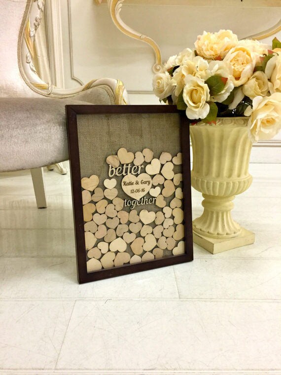 Wedding Guest Book Alternative Guest Book Drop Top hearts Rustic guestbook Burlap Guestbook Alternative Heart Guest Book Better Together