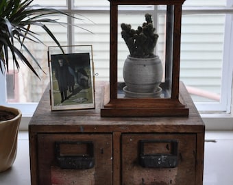 Antique Wooden 2 Drawer Industrial File Cabinet