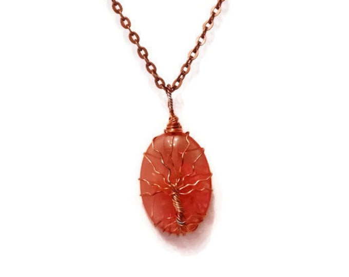 Copper Wire Wrapped Cherry Quartz Tree of Life Gemstone Necklace,, Unique Birthday Gift, Tree of Life Necklace, Chakra Jewelry