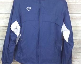 Vintage Nike Blue & White Warm Up Vented Windbreaker Jacket Size Women's L (14-16) | 1990s 90s | Nike Swoosh Sportswear