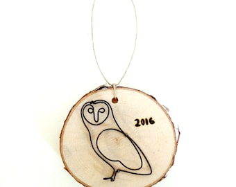 Owl Birch Wood Slice Ornaments. Owl ornament. Rustic Christmas Decor. Bird Ornaments. 2017 ornament. Bird Christmas tree tags.