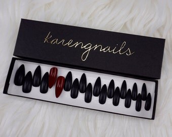 Matte Black with Red Bottoms | Press On Nails | Glue On Nails | False Nails | Any Shape | Handpainted