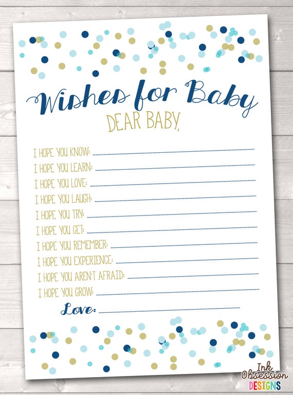 Instant Download Printable Baby Wishes Card with Blue &amp; Gold