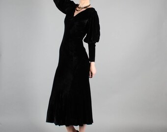 Vintage 1930's Bias Cut Silk Velvet Dress