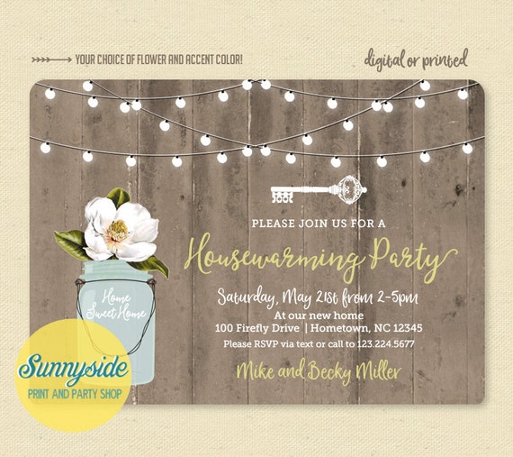 Rustic Housewarming Invitation with Mason Jar, Barnwood & Lights - House Warming Party Printable Invite, Home Sweet Home, New Home Il_570xn